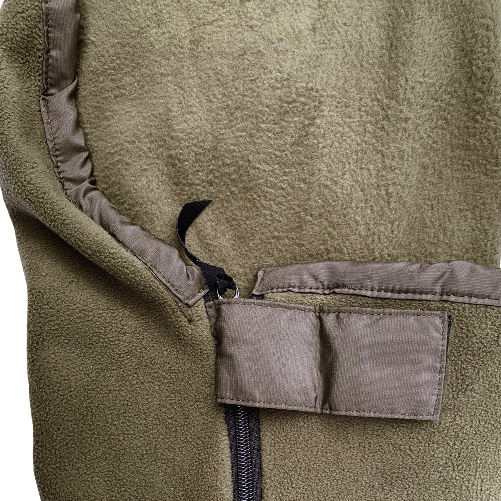 SNUGPAK FLEECE LINER - GREEN, ZIP DETAIL