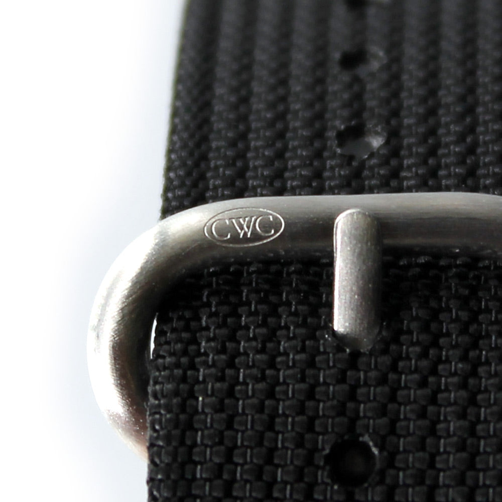 CWC LAND SEA AIR WATCH STRAP - BLACK WITH MATTE SILVER BUCKLES
