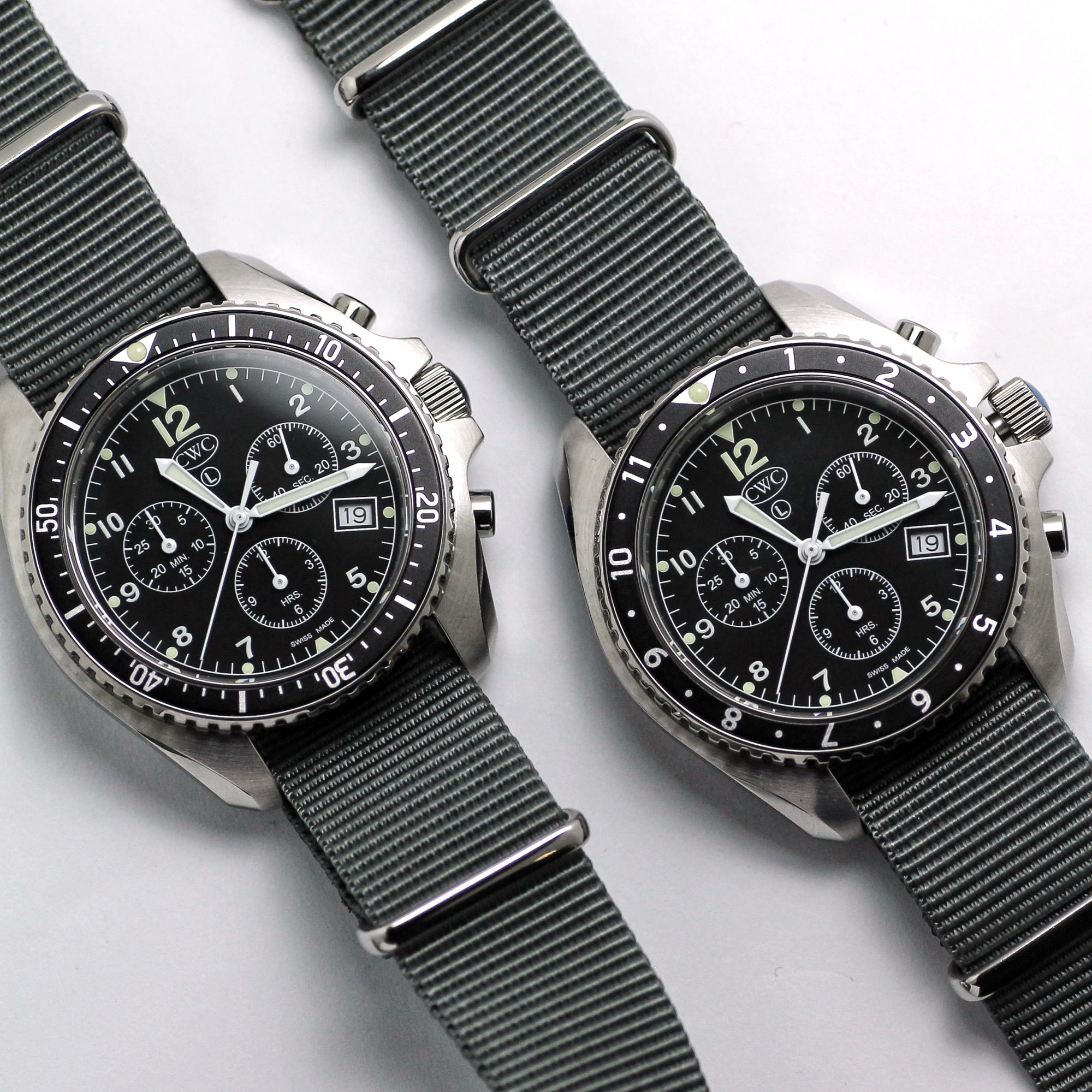 CABOT SEA FALCON CHRONO DIVER WATCH - BOTH BEZELS SIDE BY SIDE
