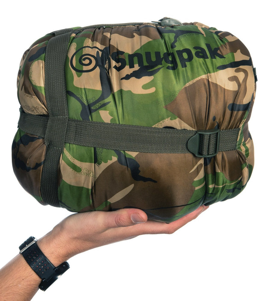 SNUGPAK SLEEPER ZERO CAMOUFLAGE SLEEPING BAG - PACKED