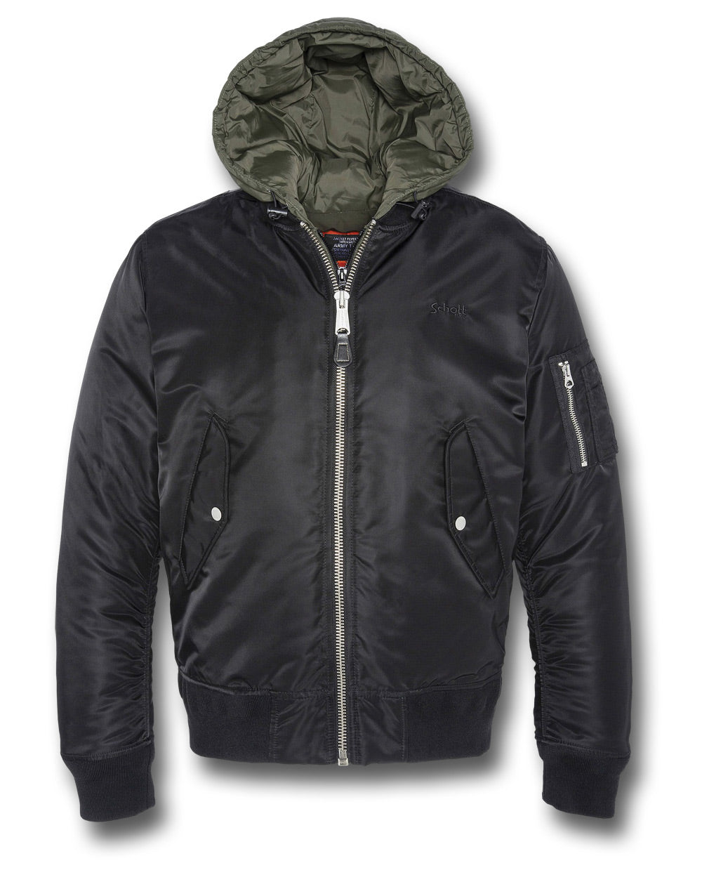 SCHOTT MA1 JACKET MA20RS WITH REMOVEABLE HOOD - BLACK