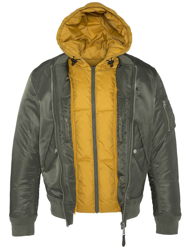 SCHOTT MA1 JACKET MA20RS WITH REMOVEABLE HOOD - GREEN