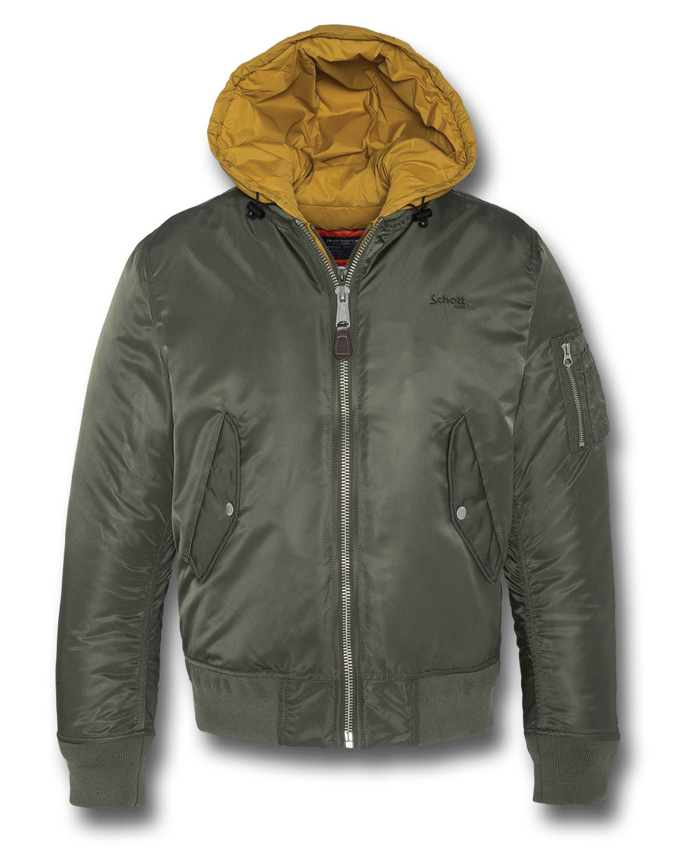 SCHOTT MA1 JACKET MA20RS WITH REMOVEABLE HOOD - GREEN