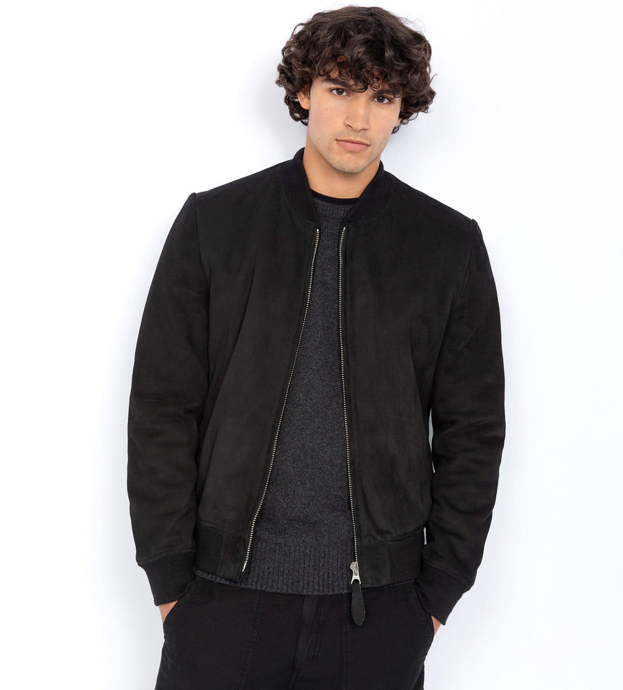 SCHOTT LC3017 SUEDE BOMBER JACKET - BLACK