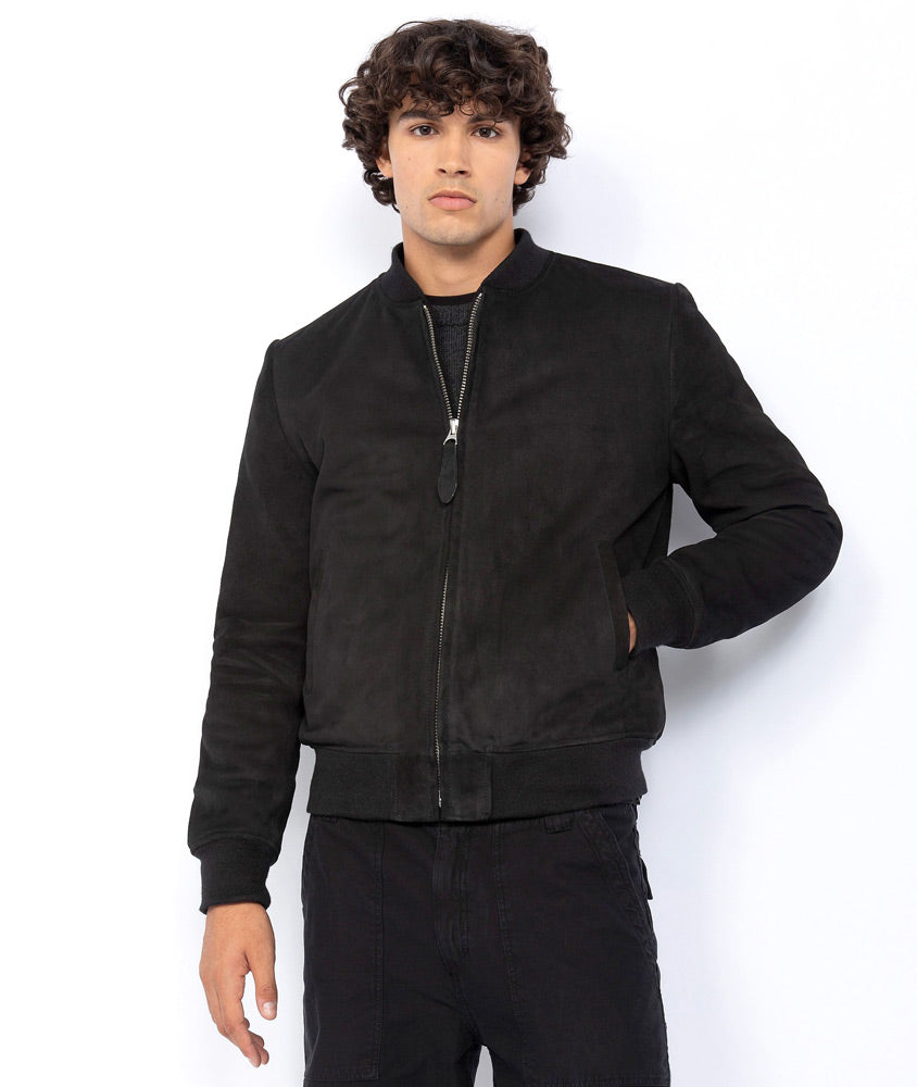 SCHOTT LC3017 SUEDE BOMBER JACKET - BLACK