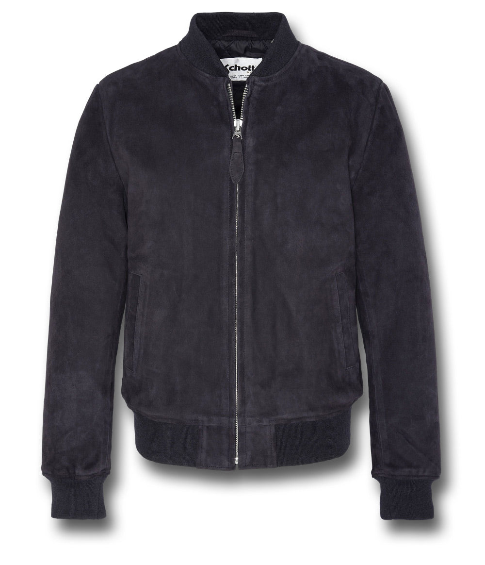 SCHOTT LC3017 SUEDE BOMBER JACKET - NAVY