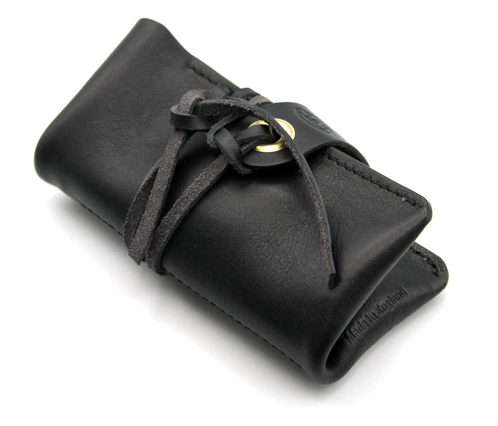 CWC 2-POCKET LEATHER WATCH ROLL - BLACK, ROLLED UP
