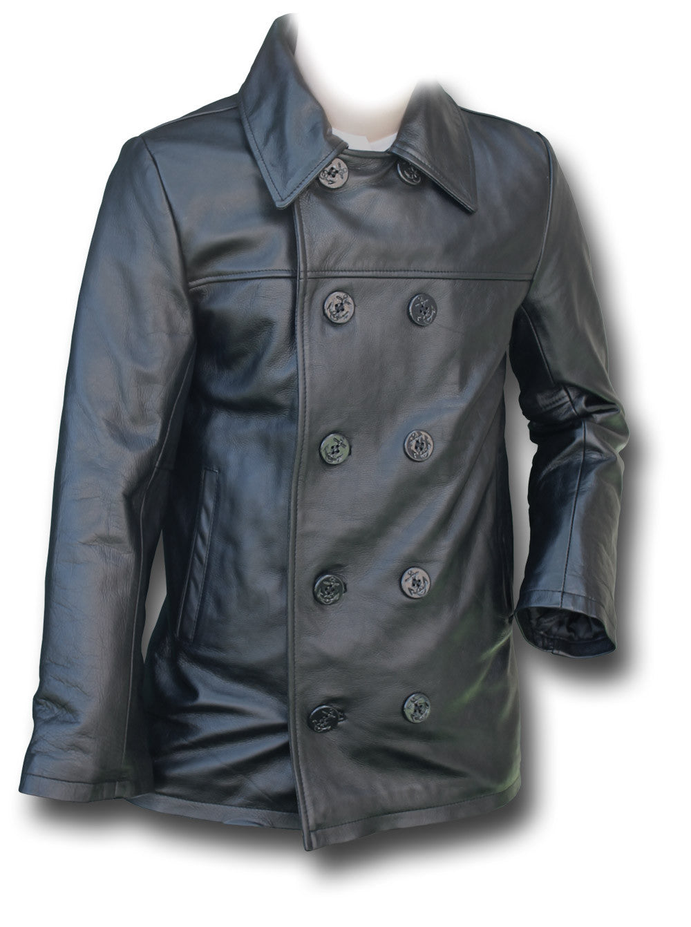 Leather peacoat sales