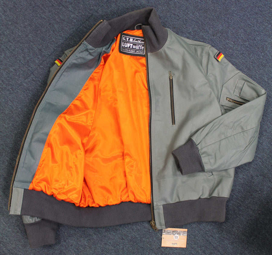 GERMAN LUFTWAFFE FLIGHT JACKET - GREY - INSIDE ORANGE LINING