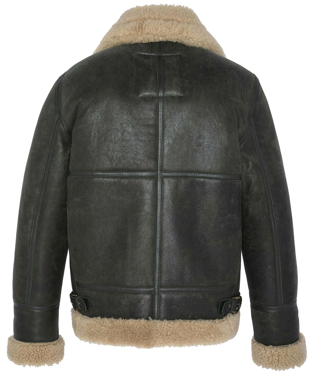 SCHOTT B3 SHEEPSKIN JACKET - DARK KHAKI, BACK