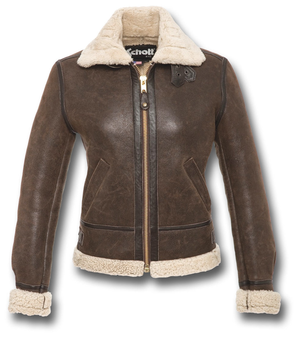 SCHOTT B3 LADIES SHEEPSKIN JACKET, BROWN - Main Image