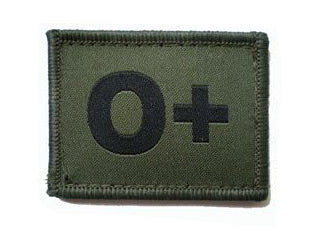 BLOOD GROUP PATCH/BADGE - OLIVE, O+