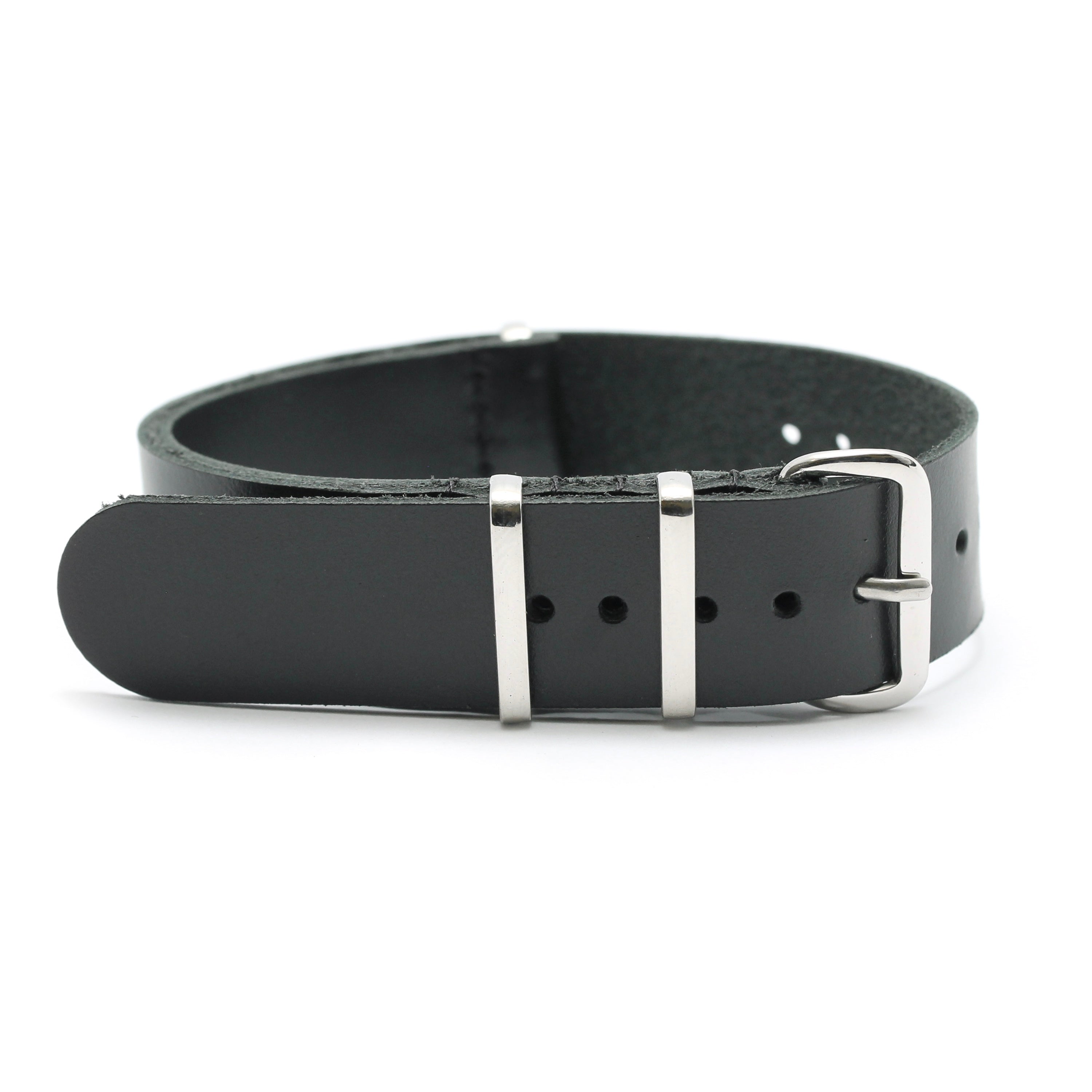 LEATHER NATO STYLE WATCH STRAP - BLACK