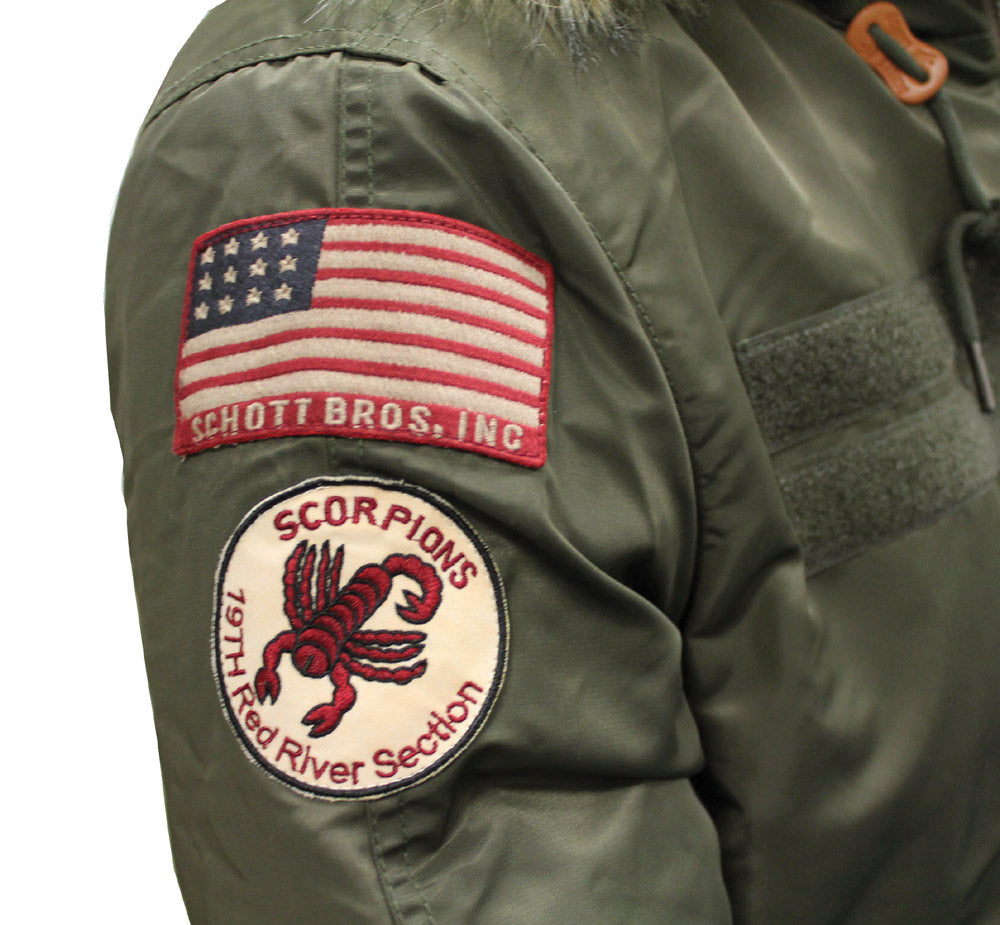 SCHOTT CROSSFIRE JACKET - KHAKI, BADGE DETAIL