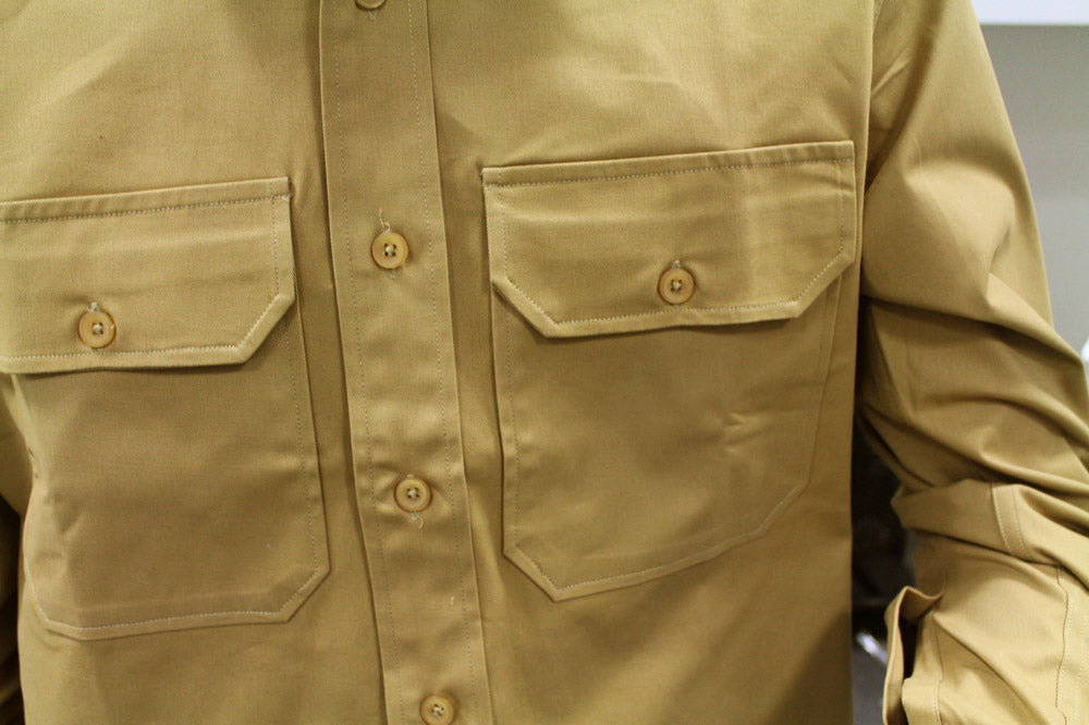 CWCW CHINO SHIRT LONG-SLEEVE - KHAKI - FRONT POCKETS