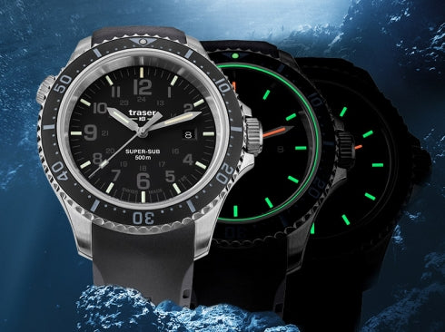 TRASER P67 SUPERSUB WATCH - BLACK, GLOWING