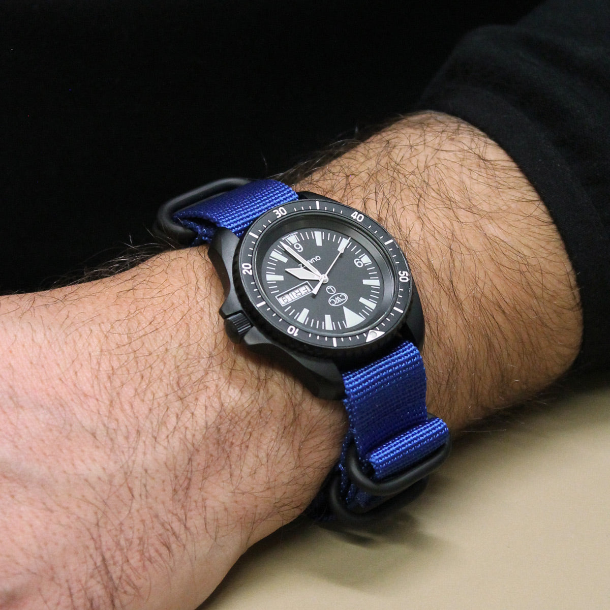 NATO STYLE 5-RING ZULU WATCH STRAP - BLUE WITH BLACK BUCKLES