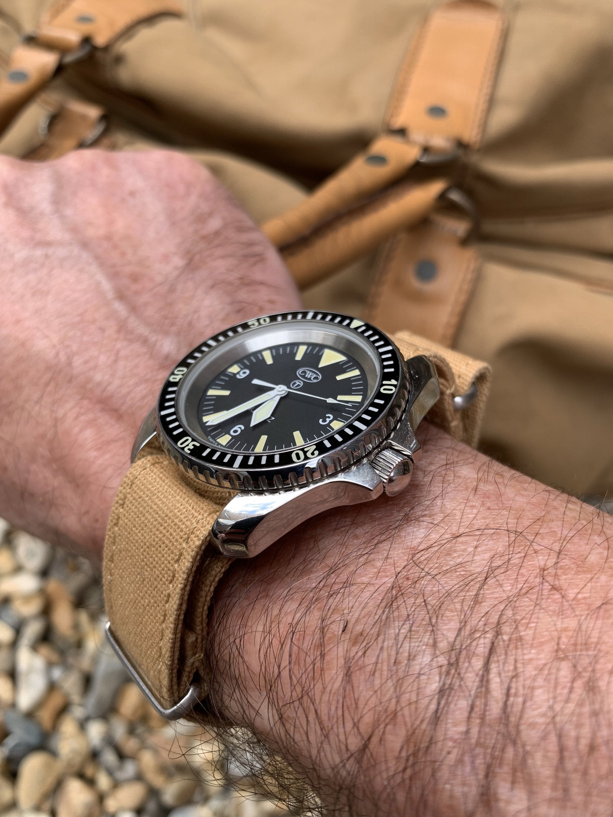 CWC VINTAGE STYLE CANVAS NATO STRAP - BEING WORN