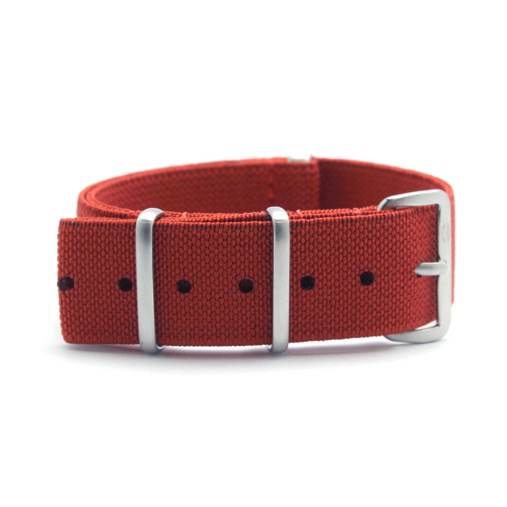 CWC STRETCH WATCH STRAP - PLAIN RED, SILVER BUCKLES