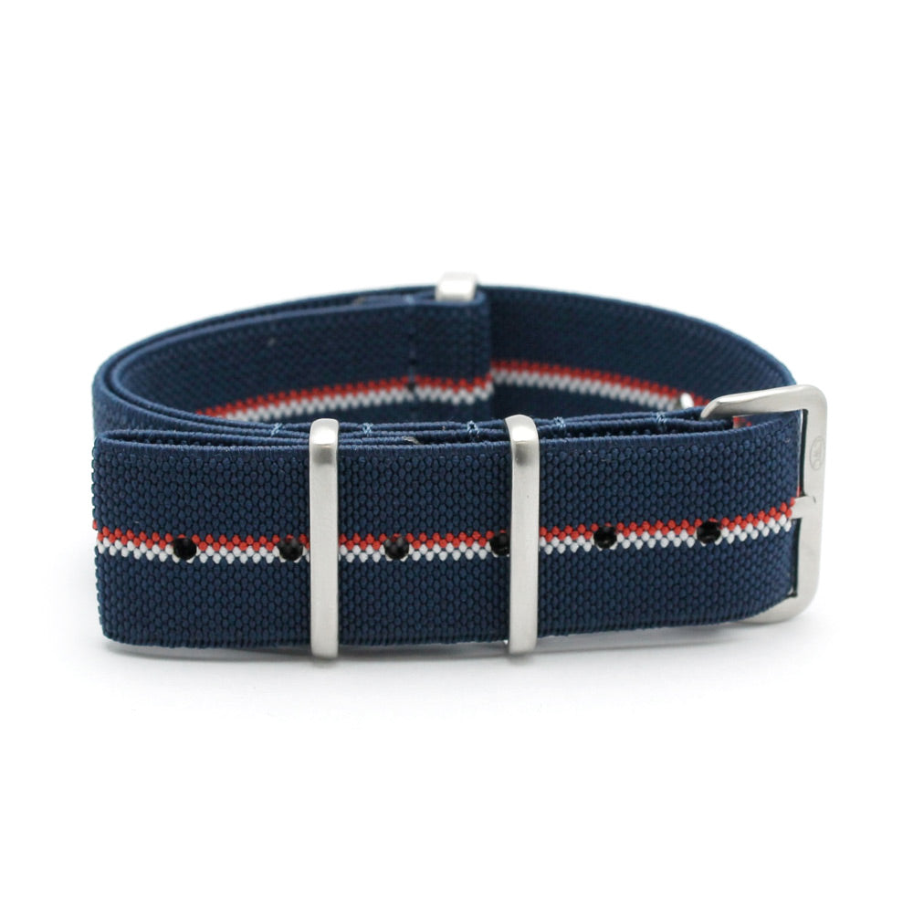 CWC STRETCH WATCH STRAP - ROYAL NAVY, SILVER BUCKLES