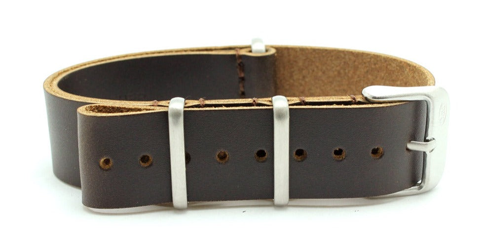 CWC WAXY LEATHER WATCH STRAP - BROWN WITH SILVER