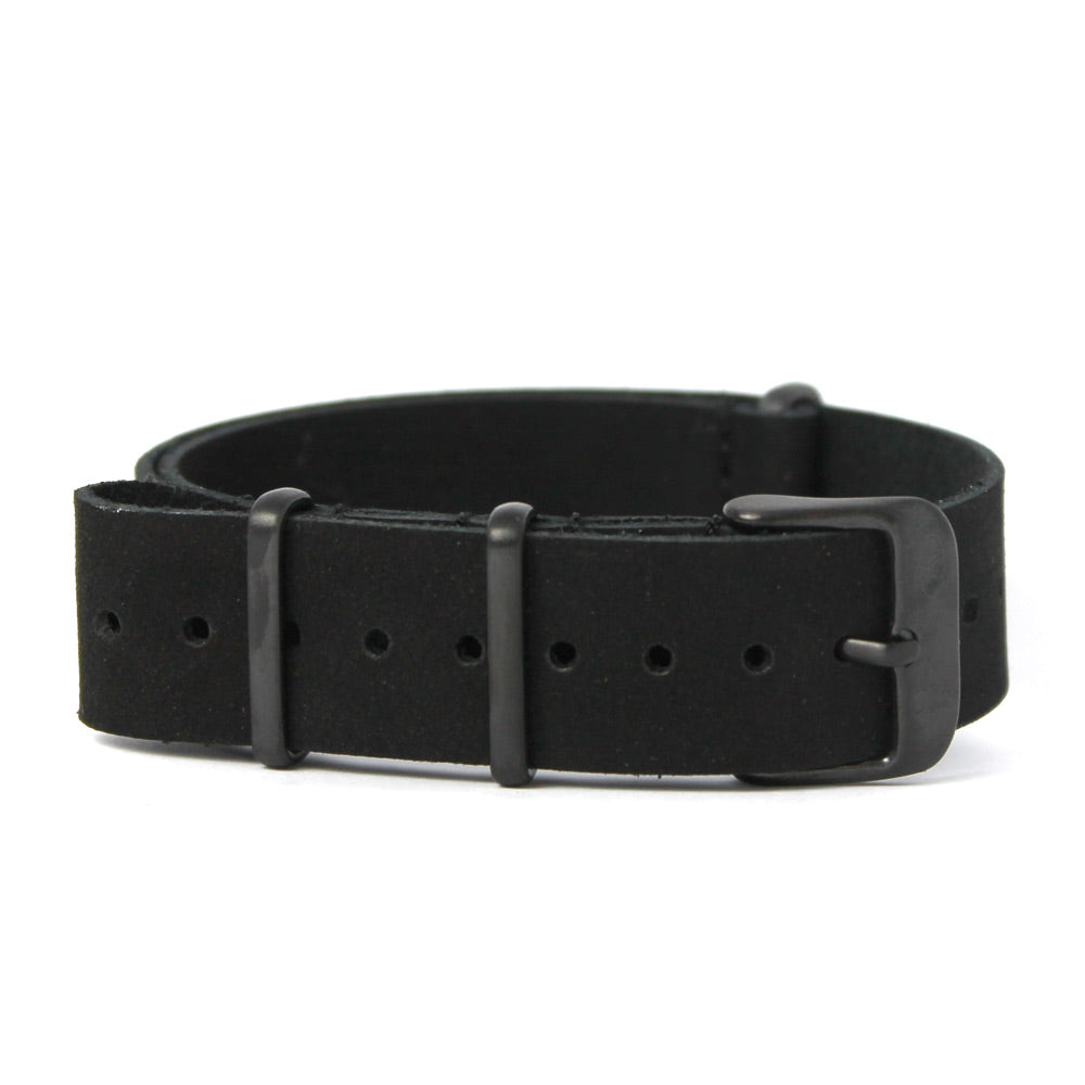 CWC NUBUCK SUEDE WATCH STRAP - BLACK WITH MATTE BLACK BUCKLE