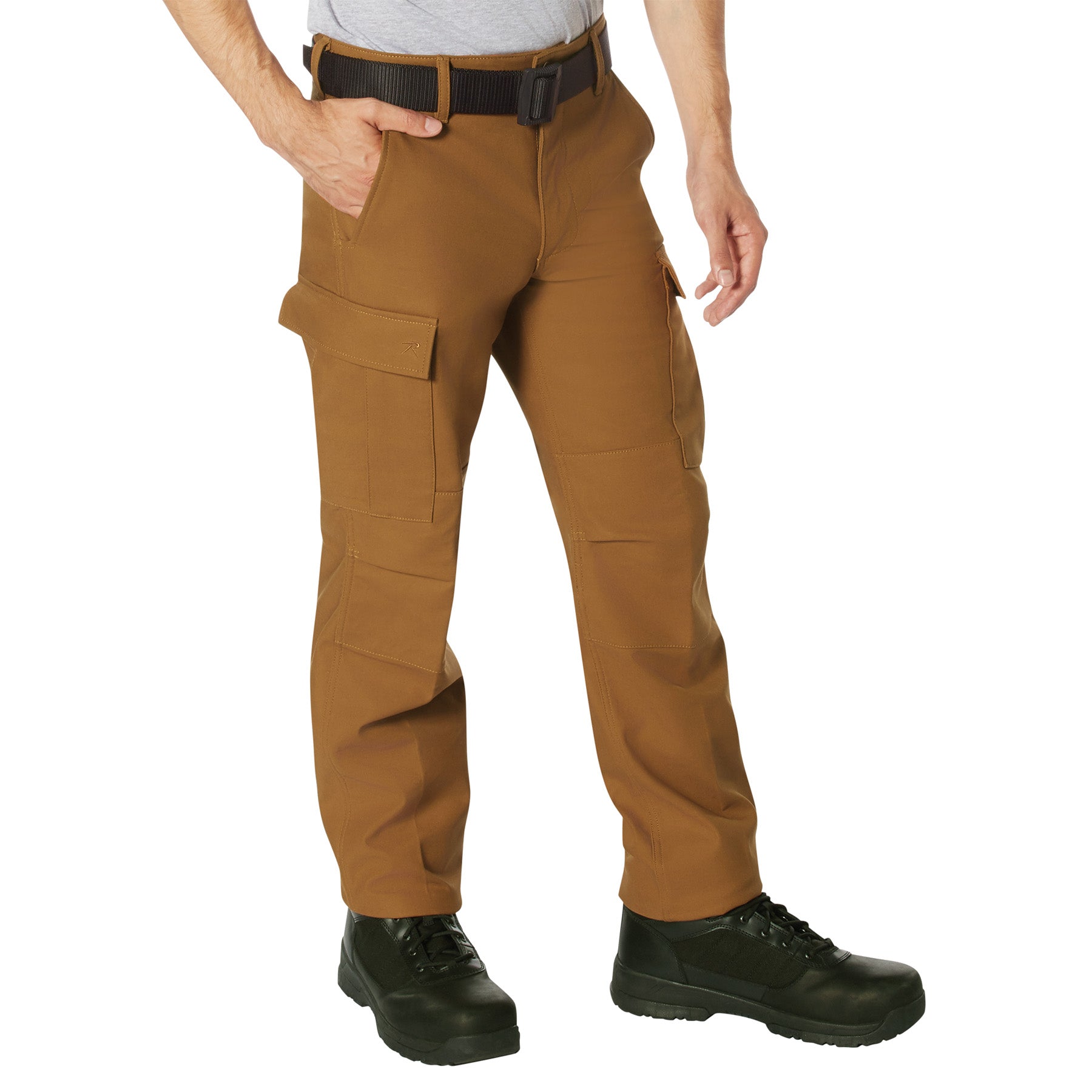 ROTHCO FLEECE LINED ACTIVE FLEX CANVAS WORK CARGO TROUSERS - BROWN