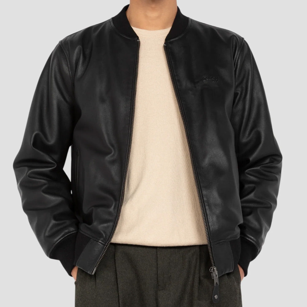 SCHOTT LEATHER MA1 BOMBER JACKET - UNZIPPED