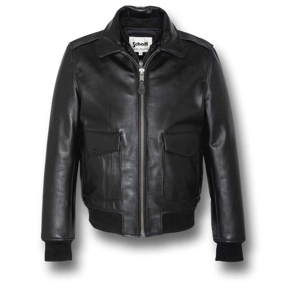 SCHOTT A2 LEATHER JACKET WITH REMOVEABLE VEST- WITH COLLAR REMOVED