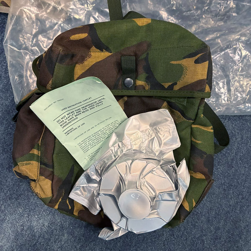 BRITISH ARMY S10 GAS MASK NBC RESPIRATOR - SEALED CANSITER AND DPM PACK