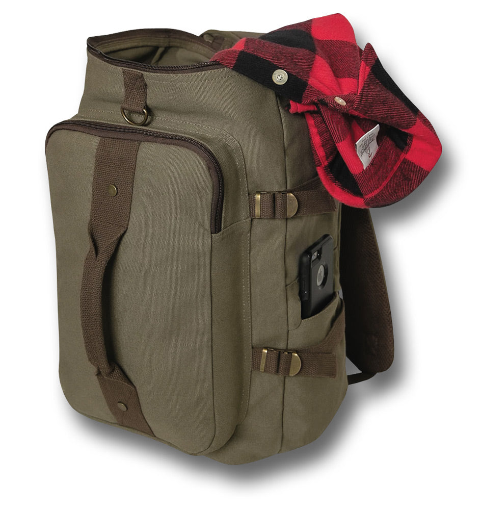 ROTHCO CONVERTIBLE CANVAS DUFFLE BACKPACK - GREEN