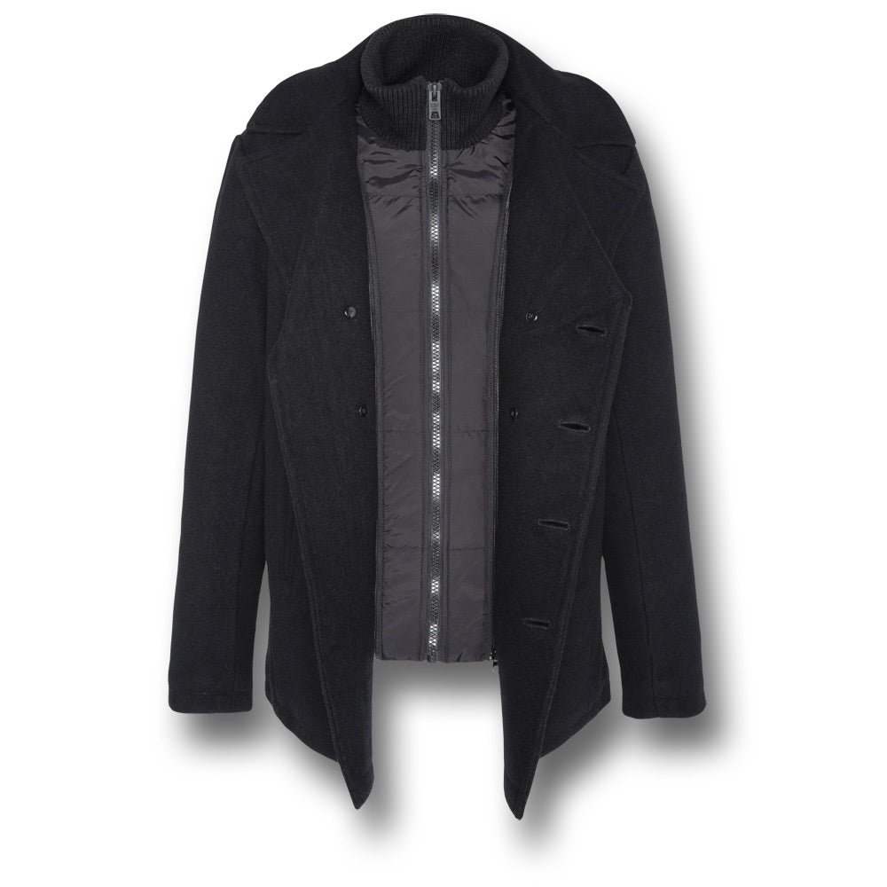 SCHOTT CYCLONE 2 PEA COAT - BLACK
