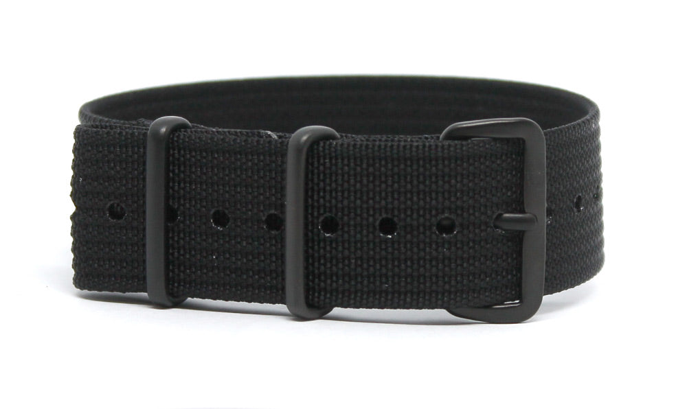 CWC SINGLE PASS RIBBED STRAP - BLACK WITH BLACK BUCKLE