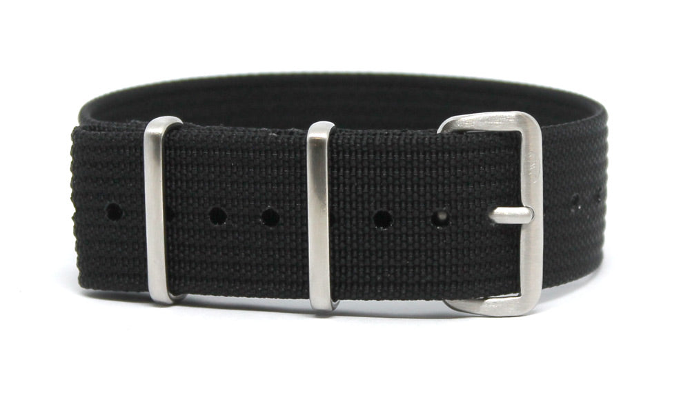 CWC SINGLE PASS RIBBED STRAP - BLACK WITH SILVER BUCKLE