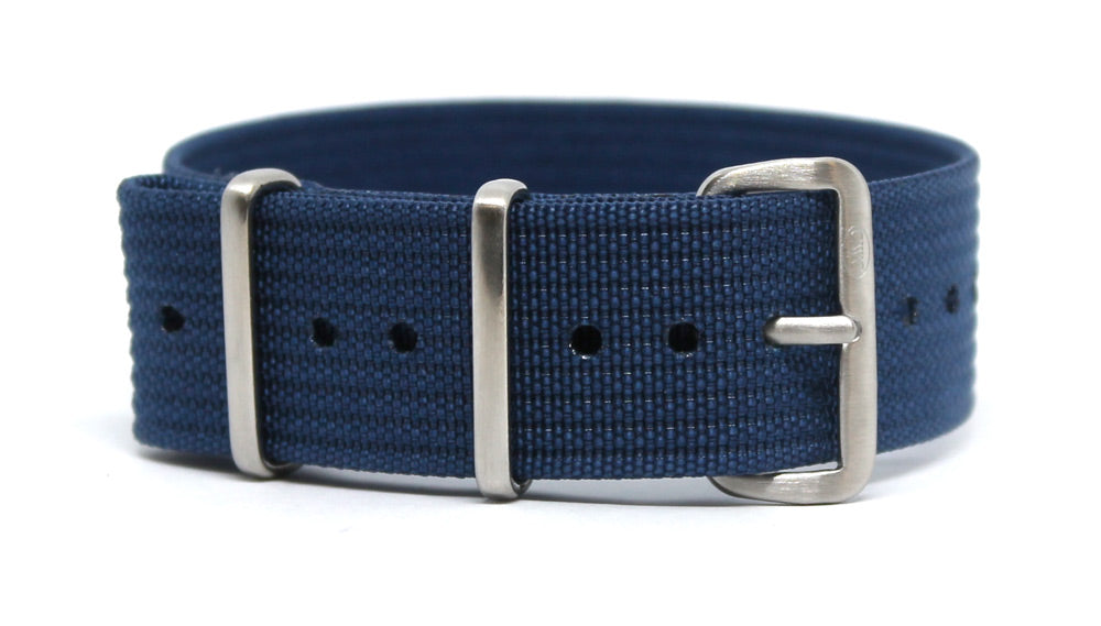CWC SINGLE PASS RIBBED STRAP - BLUE WITH SILVER BUCKLE