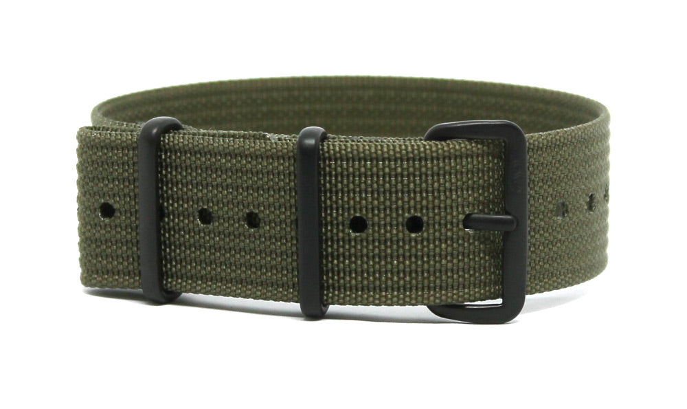 CWC SINGLE PASS RIBBED STRAP - FIELD GREEN WITH BLACK BUCKLE