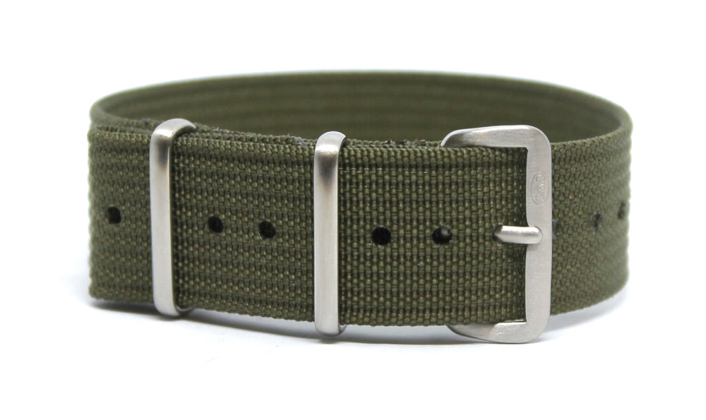 CWC SINGLE PASS RIBBED STRAP - GREEN WITH SILVER BUCKLE