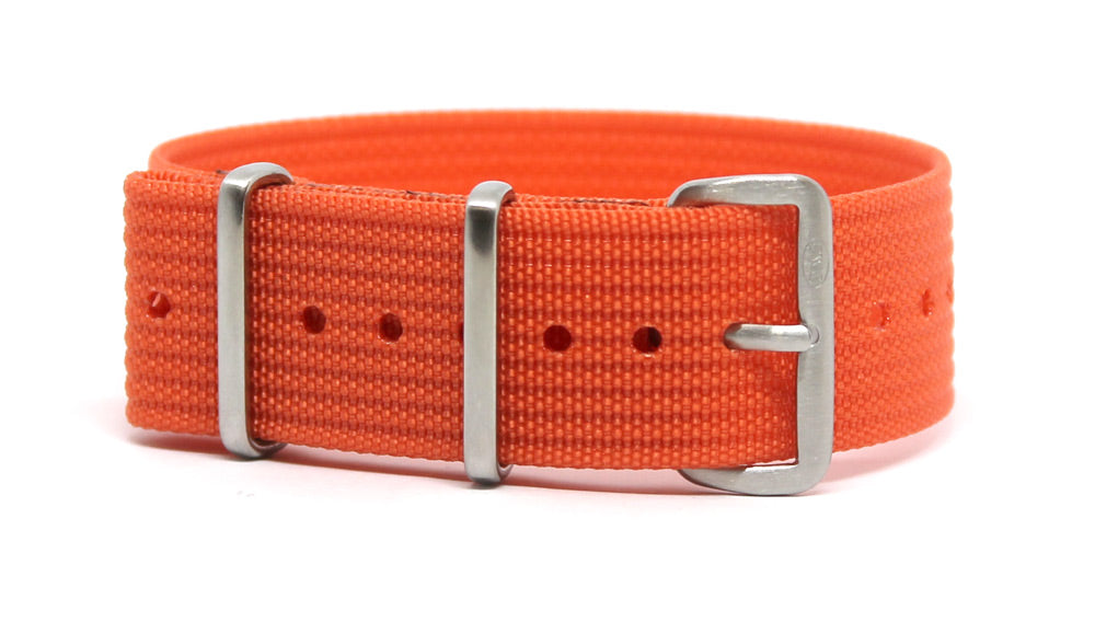 CWC SINGLE PASS RIBBED STRAP - ORANGE WITH SILVER BUCKLE