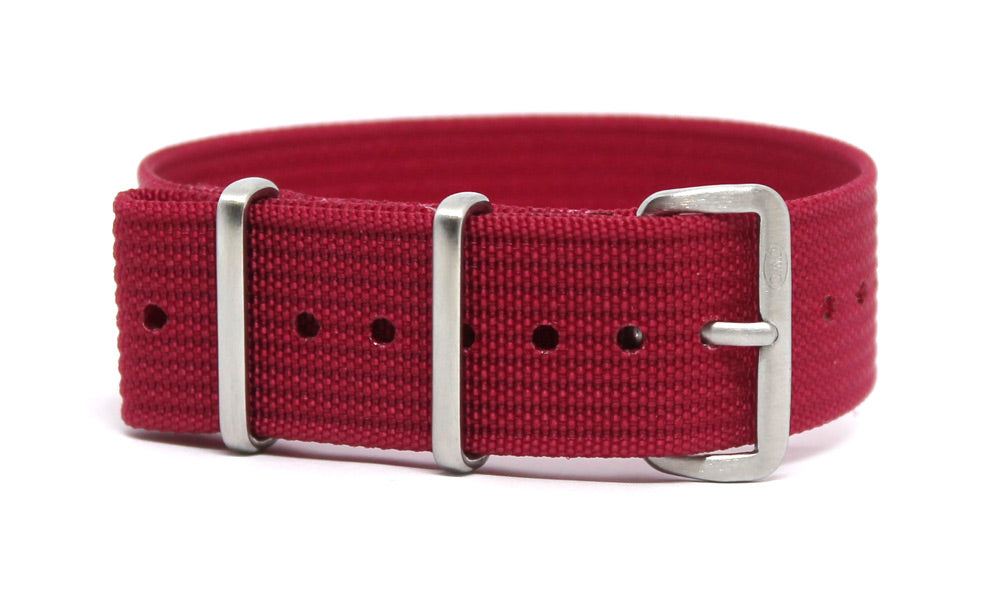CWC SINGLE PASS RIBBED STRAP - WINE RED WITH SILVER BUCKLE