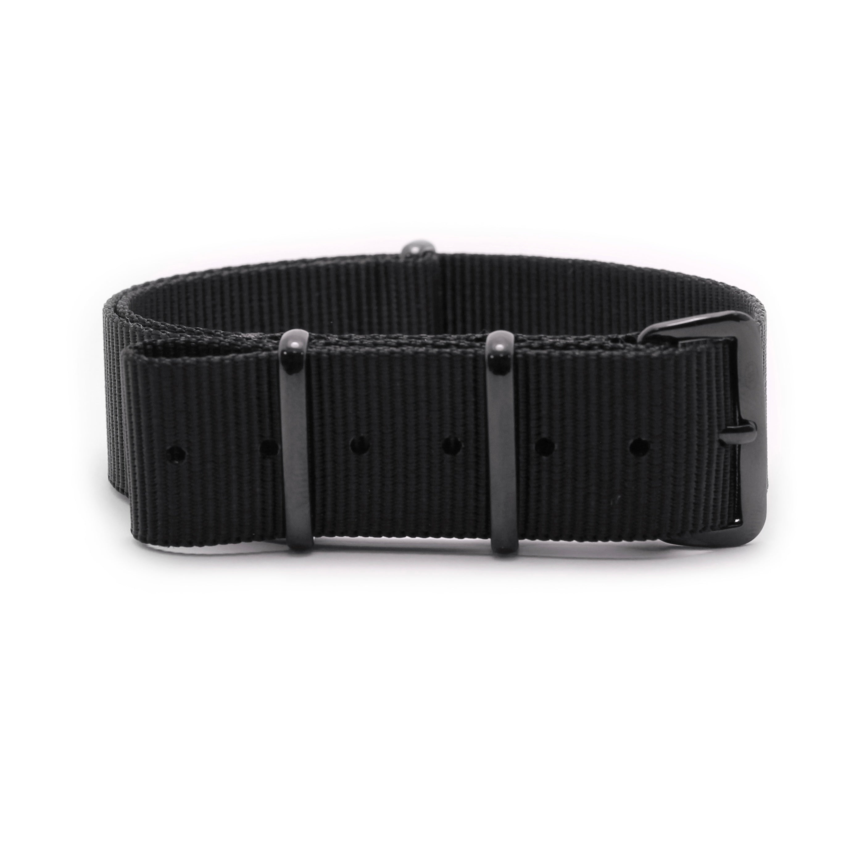 CABOT MILITARY WATCH STRAP - BLACK WITH GLOSS BLACK BUCKLE
