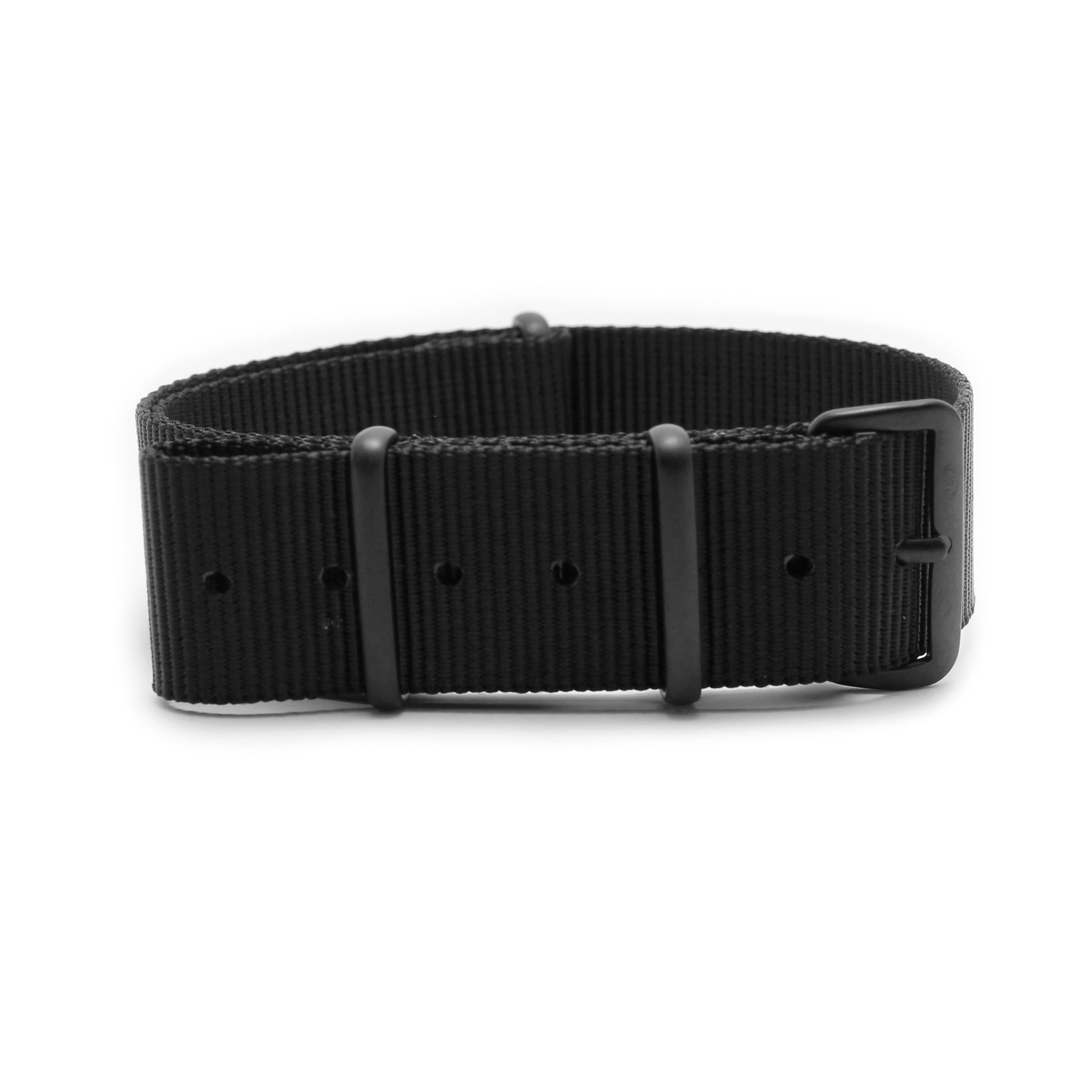 CABOT MILITARY WATCH STRAP - BLACK WITH MATTE BLACK BUCKLE