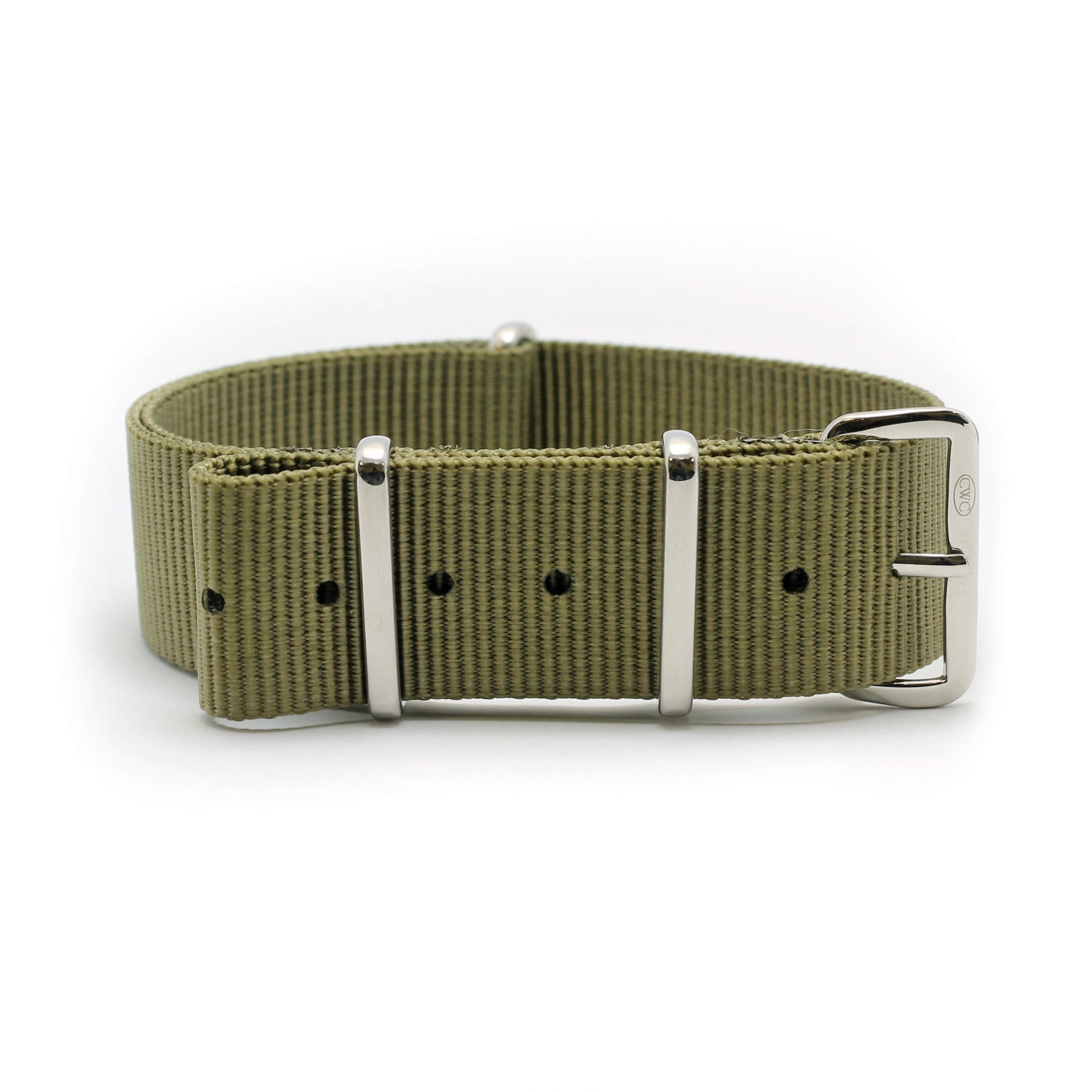 CABOT MILITARY WATCH STRAP - GREEN WITH GLOSS SILVER BUCKLE