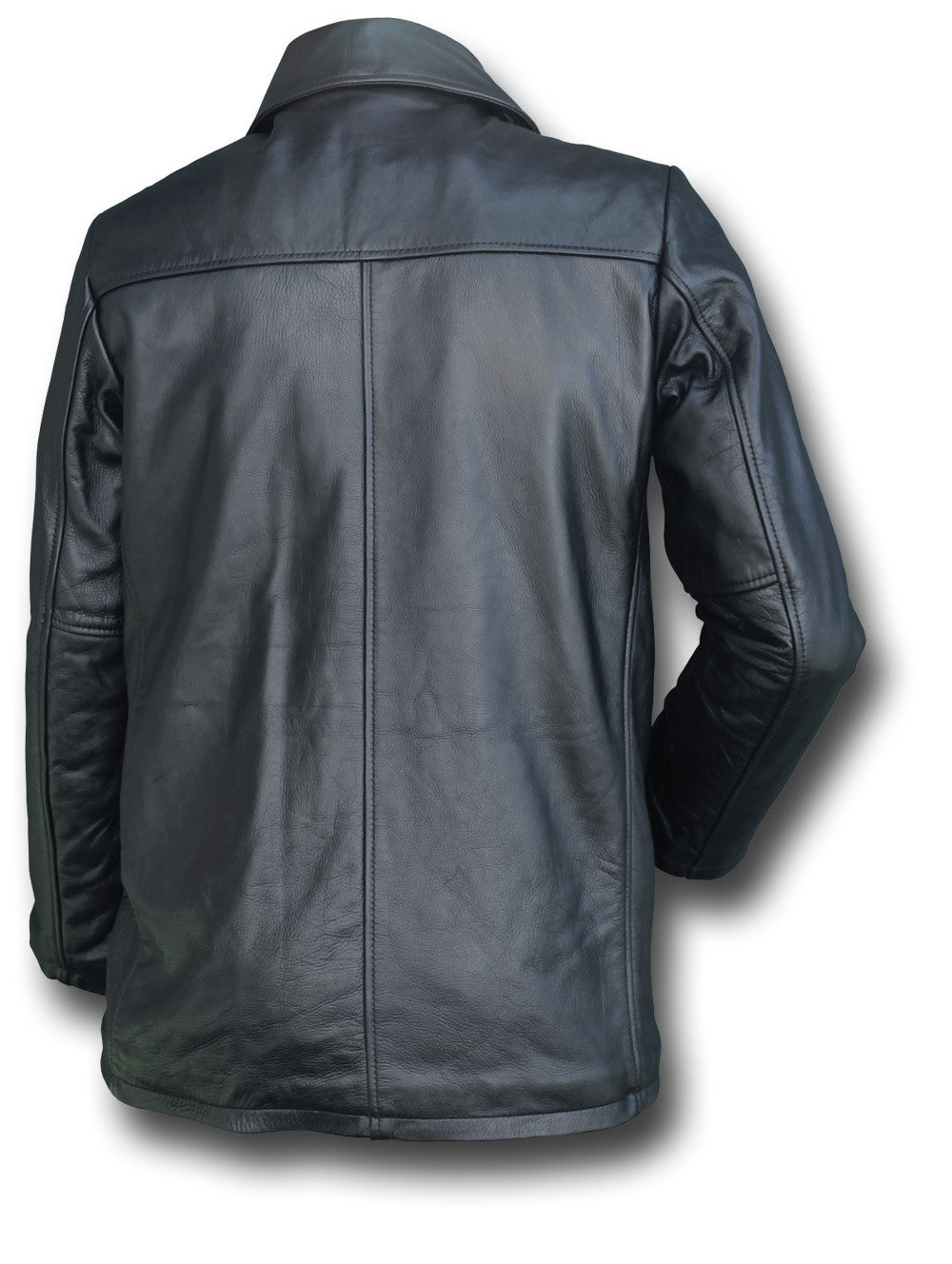 GTH BLACK LEATHER PEA COAT - Silvermans
 - 2