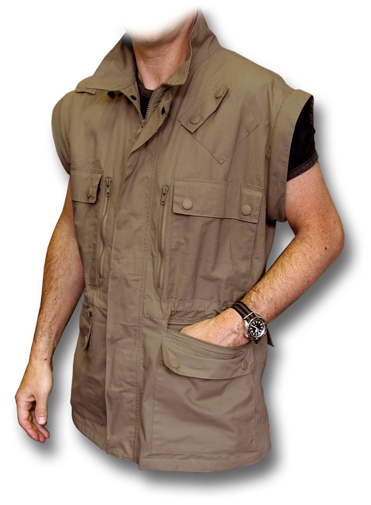 MULTI POCKET LIGHTWEIGHT JACKET - SAND - SLEEVES OFF