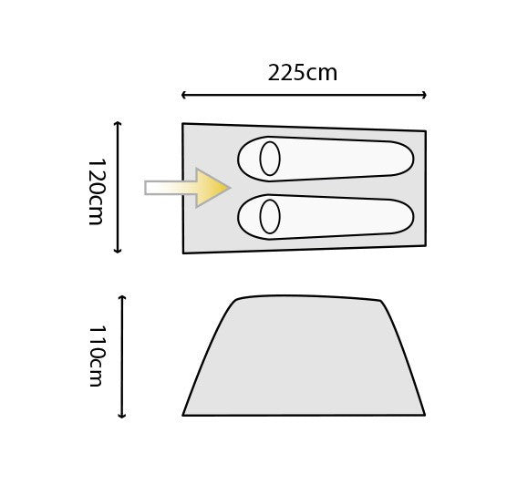 HIGHLANDER RAPID PITCH 2 TENT - DIMENSIONS