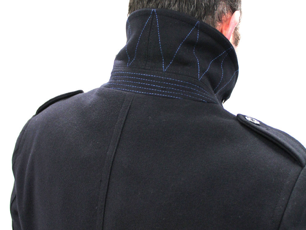 NAVY QUILTED PEA COAT - Silvermans
 - 2