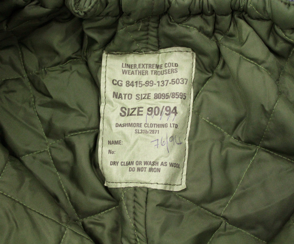 LINER FOR COLD WEATHER TROUSERS - LABEL