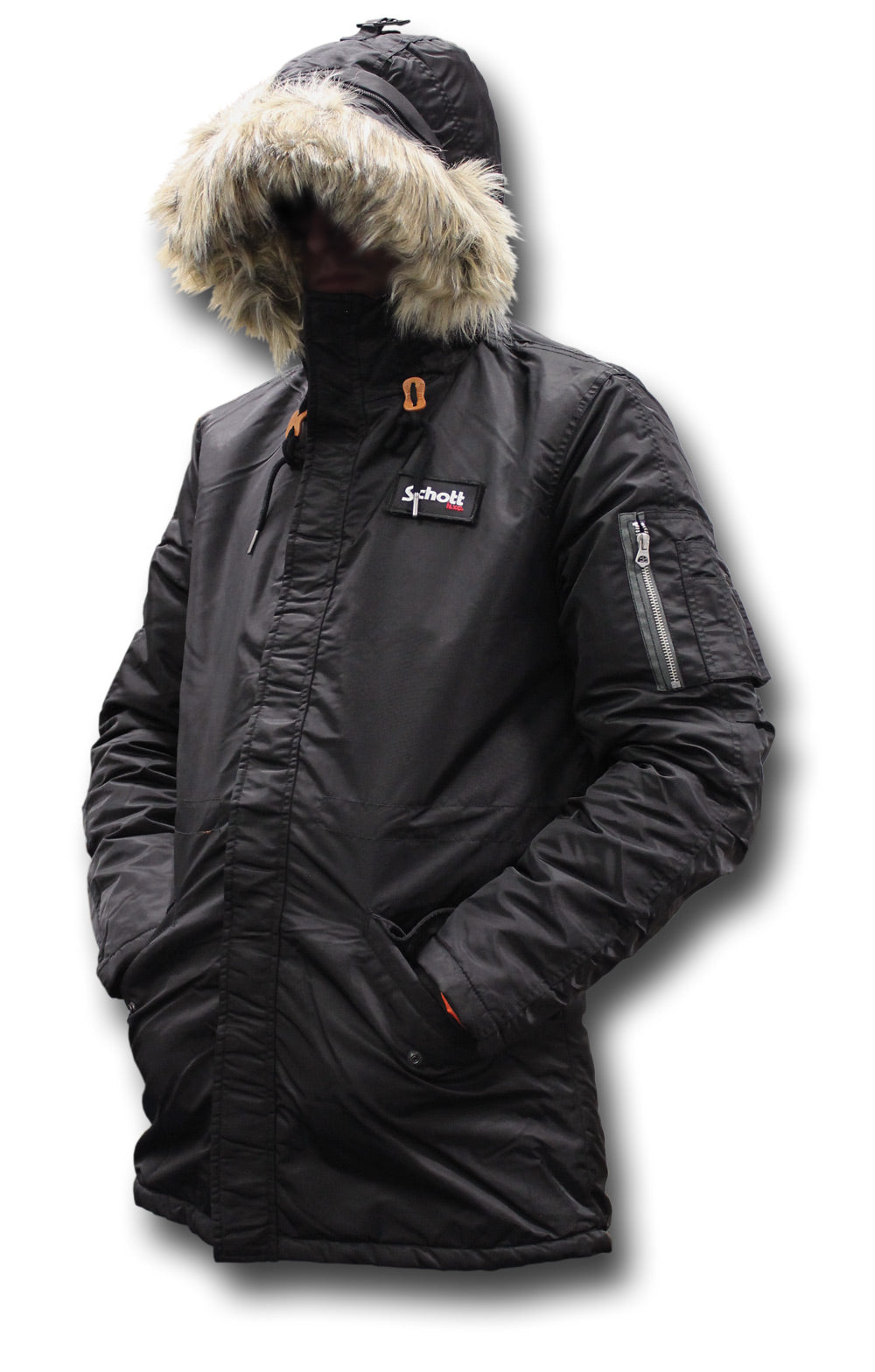 SCHOTT CROSSFIRE JACKET - BLACK, HOOD UP