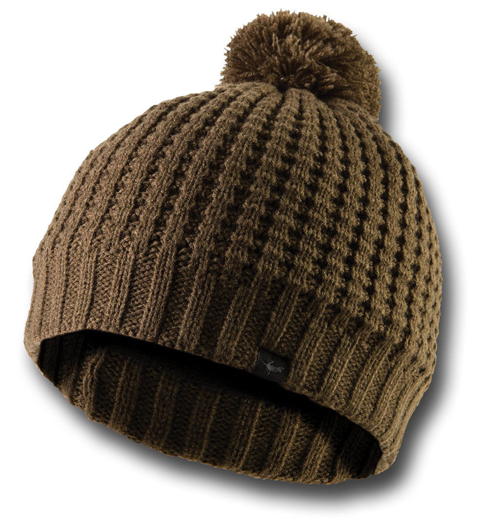 SEALSKINZ WATERPROOF WAFFLE KNIT BOBBLE HAT - OLIVE