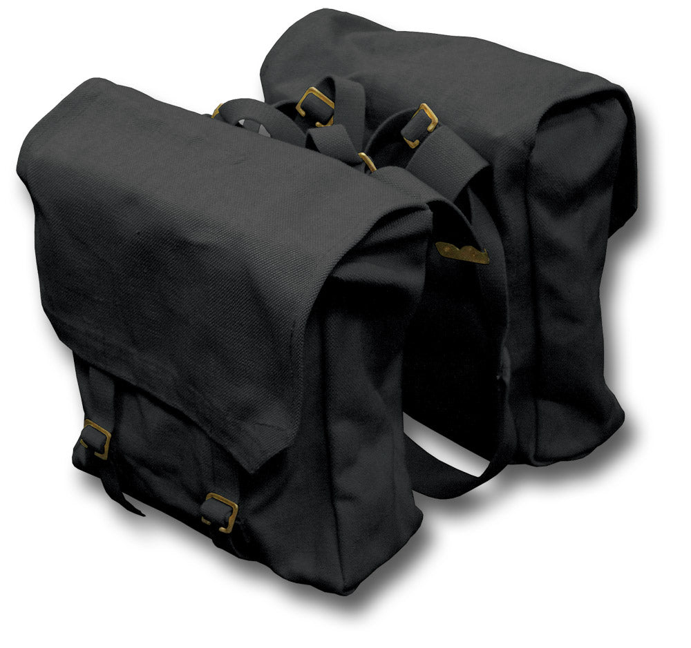 KHAKI WWII STYLE LARGE MOTORCYCLE PANNIERS - BLACK